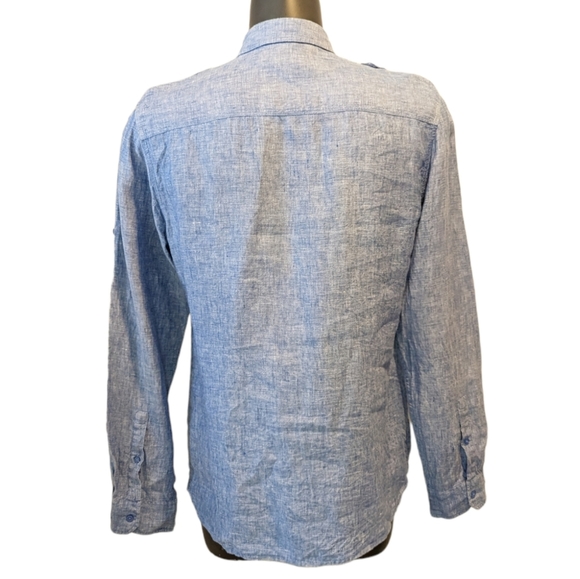 SIMONS LE31 blue linen cargo military shirt large - Picture 4 of 7